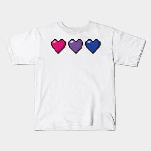 Row of Three Bisexual Pride Flag Pixel Hearts Kids T-Shirt